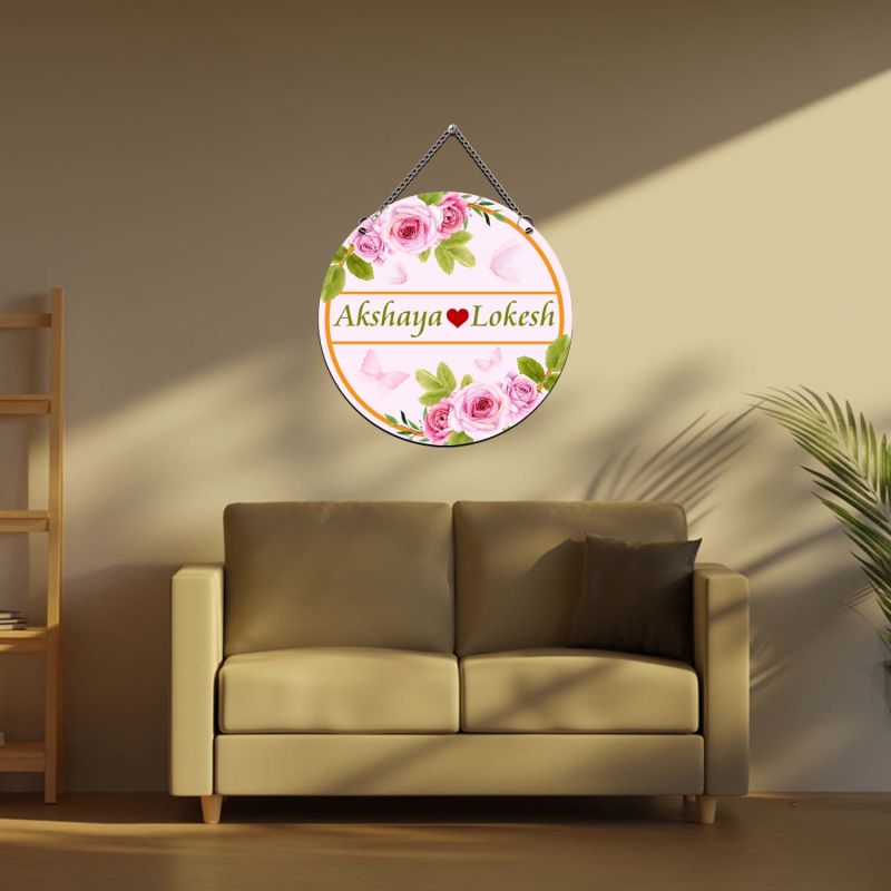 Personalized Couple Name Plate Decorative Rose Art for Bedroom & Living Room & Home Entrance  Couple Door Name Plate Gift For Birthday & Anniversary